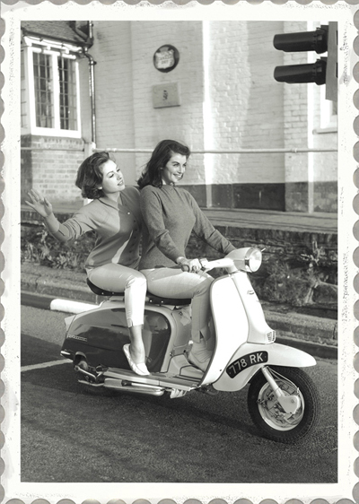 Lambretta Scooter Girls Black and White Greeting Card