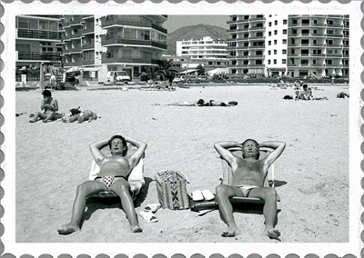 Sunbathing Couple Black and White Greeting Card