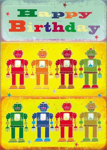 Happy Birthday Robots Greeting Card by Max Hernn