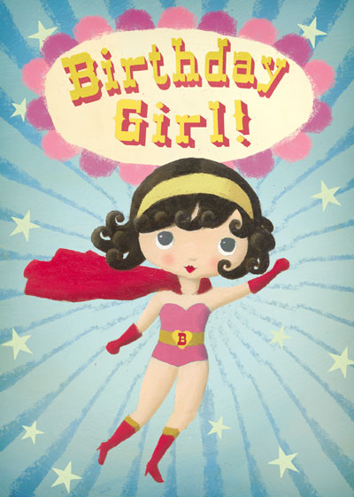 Superhero Birthday Girl Greeting Card by Stephen Mackey - Click Image to Close