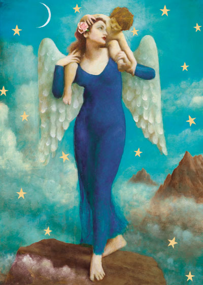 Blue Angel with Child Greeting Card by Stephen Mackey - Click Image to Close