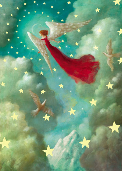 Flying Angel with Doves Greeting Card by Stephen Mackey - Click Image to Close