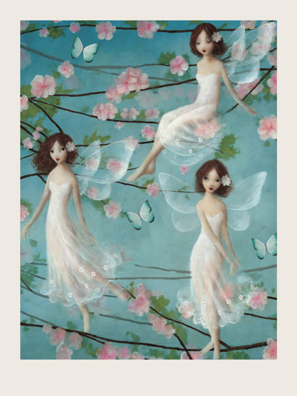 Three Fairies in the Cherry Blossom Print by Stephen Mackey Three Fairies in the Cherry Blossom Print by Stephen Mackey