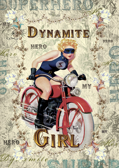 Dynamite Motorbike Girl Greeting Card - Click Image to Close