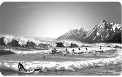 Black and White Surfers Breakfast Board - Click Image to Close