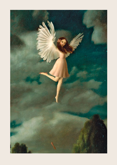 A Girl with Wings Loses Her Shoe Greeting Card by Stephen Mackey - Click Image to Close