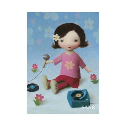 Girl with Record Player Greeting Card by Stephen Mackey