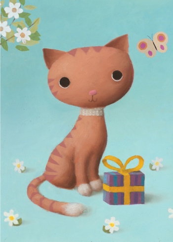 Cat with Present Greeting Card by Stephen Mackey - Click Image to Close
