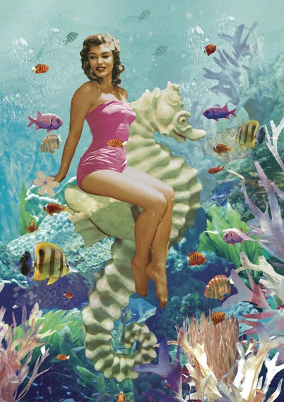 BC114 -Underwater Lady on Seahorse Greeting Card