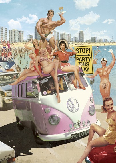 BC82 - Party This Way Camper Van Greeting Card