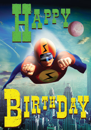 Happy Birthday Superhero Man Postcard by Max Hernn