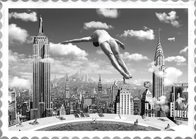 BW30 - New York Diver Black & White Greeting Card by Max Hernn - Click Image to Close