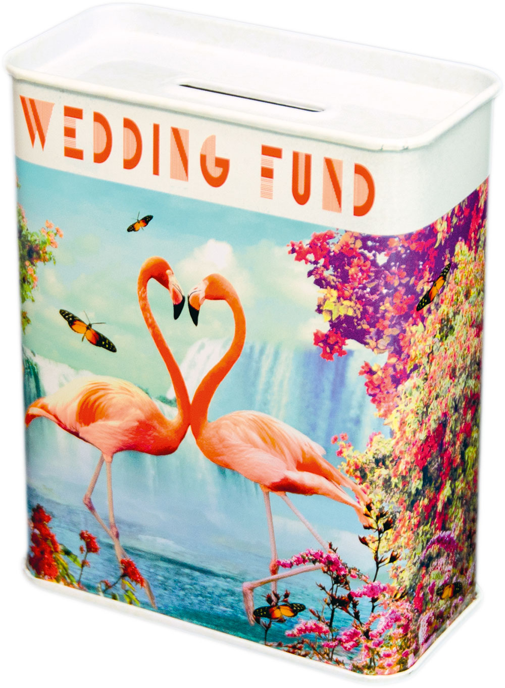 Wedding Fund Flamingoes Metal Money Box Tin by Max Hernn