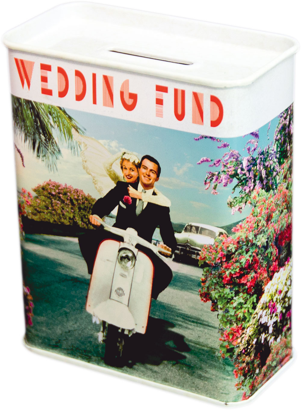 Wedding Fund Scooter Metal Money Box Tin by Max Hernn