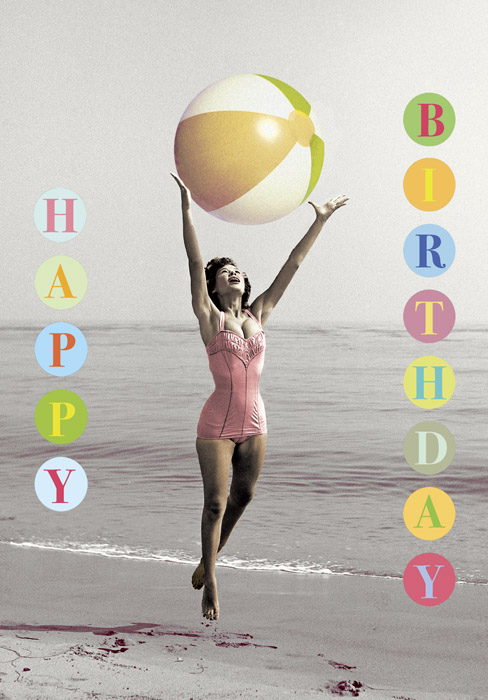 Happy Birthday Beach Ball Individual Postcard by Max Hernn