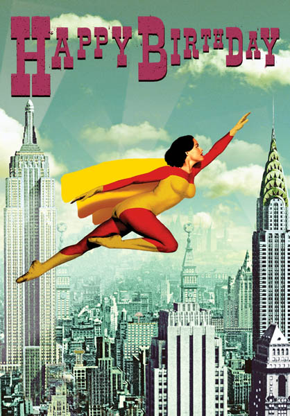 Happy Birthday Superhero Girl Postcard by Max Hernn - Click Image to Close