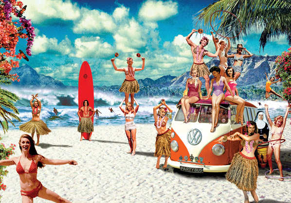 Camper Van Beach Party Postcard by Max Hernn