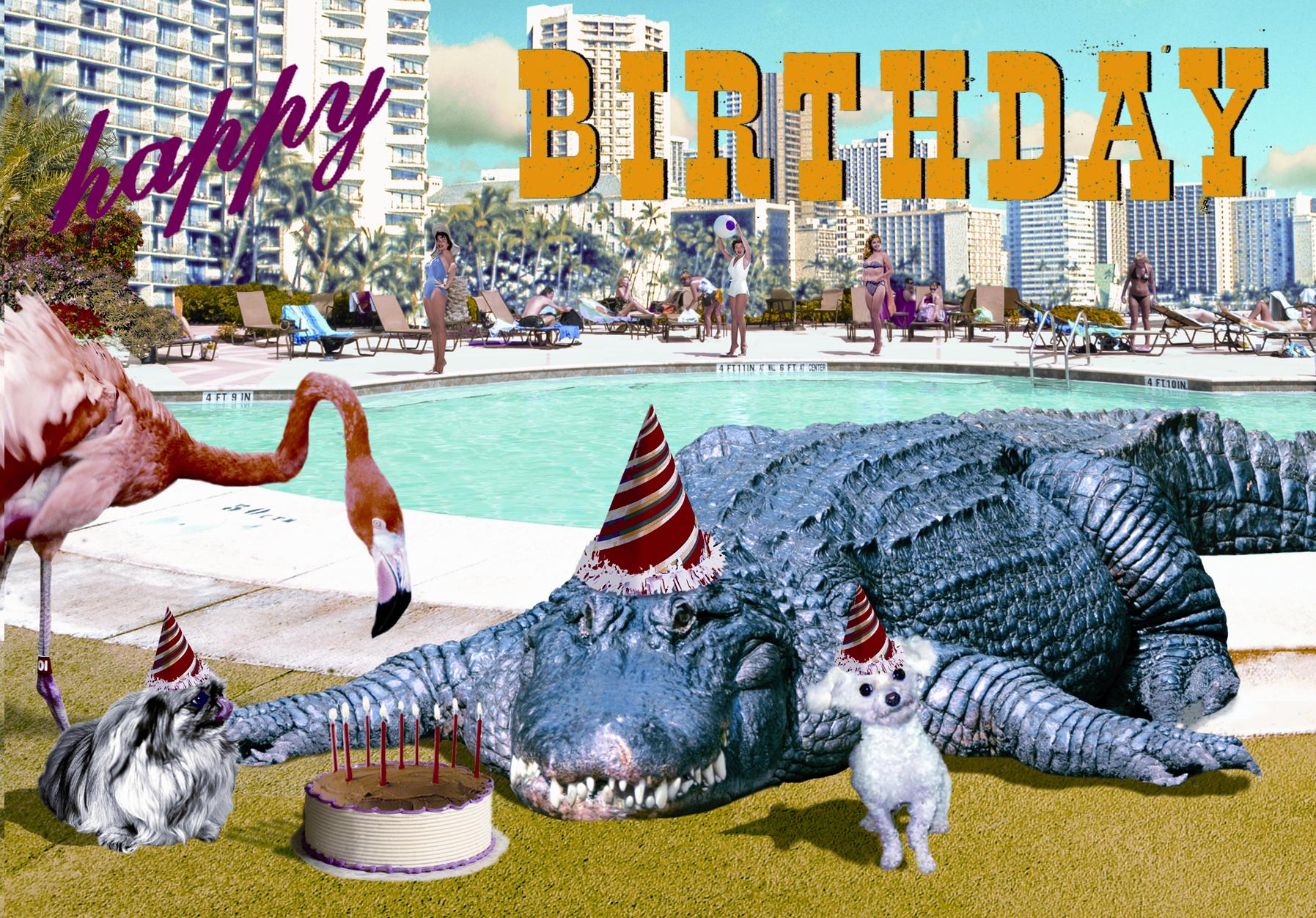 Happy Birthday Animal Pool Party Postcard by Max Hernn - Click Image to Close