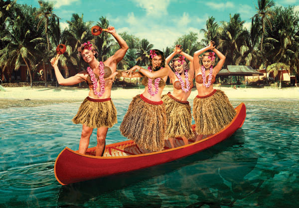 Hula Canoe Postcard by Max Hernn