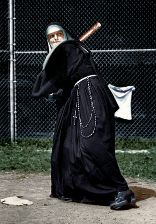 Baseball Nun Postcard by Max Hernn - Click Image to Close