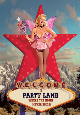 Welcome to Party Land Postcard by Max Hernn