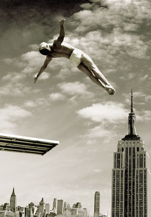 New York Diver Black and White Portrait Postcard by Max Hernn