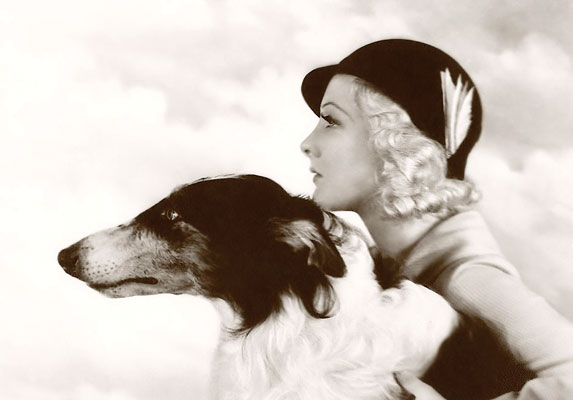 1935 Vintage Blonde Model With Borzoi Wolfhound Dog Postcard