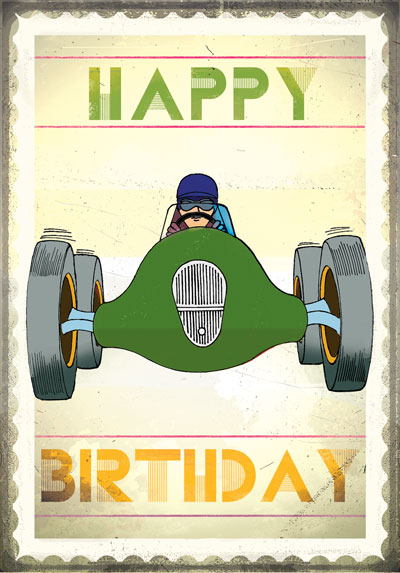 Happy Birthday Racing Car Postcard By Max Hernn & Bruce Jones